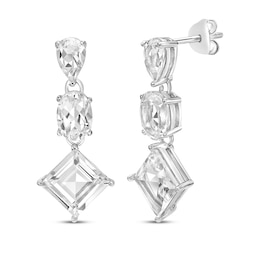 Pear-Shaped, Oval & Square-Cut White Lab-Created Sapphire Drop Earrings Sterling Silver