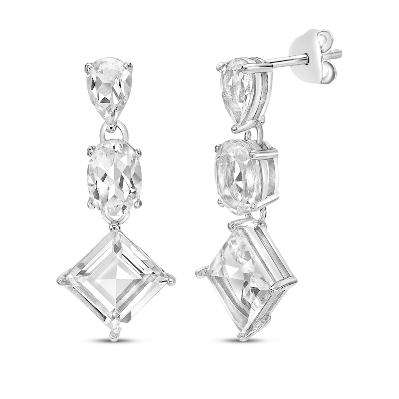 Pear-Shaped, Oval & Square-Cut White Lab-Created Sapphire Drop Earrings Sterling Silver