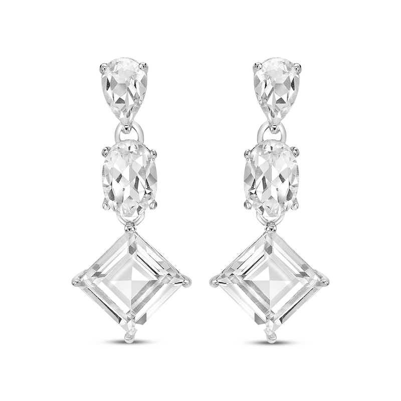 Pear-Shaped, Oval & Square-Cut White Lab-Created Sapphire Drop Earrings Sterling Silver