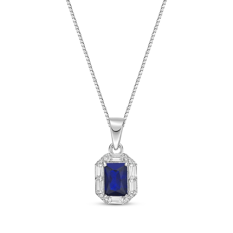 Rectangle-Cut Blue Lab-Created Sapphire & White Lab-Created Sapphire ...