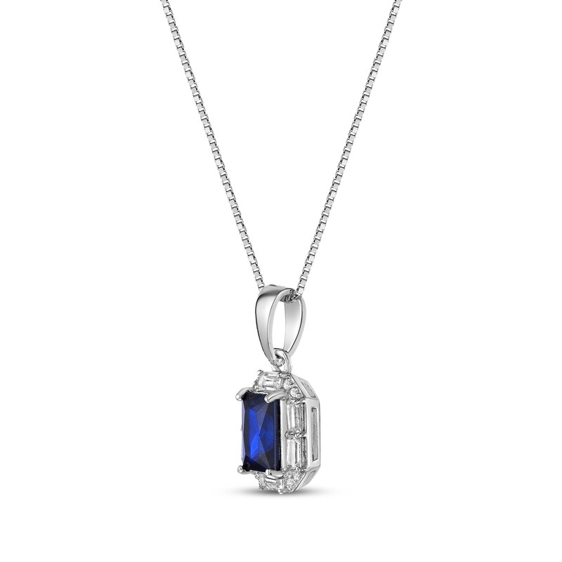 Main Image 2 of Rectangle-Cut Blue Lab-Created Sapphire & White Lab-Created Sapphire Necklace Sterling Silver 18&quot;