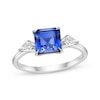 Thumbnail Image 1 of Octagon-Cut Blue Lab-Created Sapphire & White Lab-Created Sapphire Ring Sterling Silver