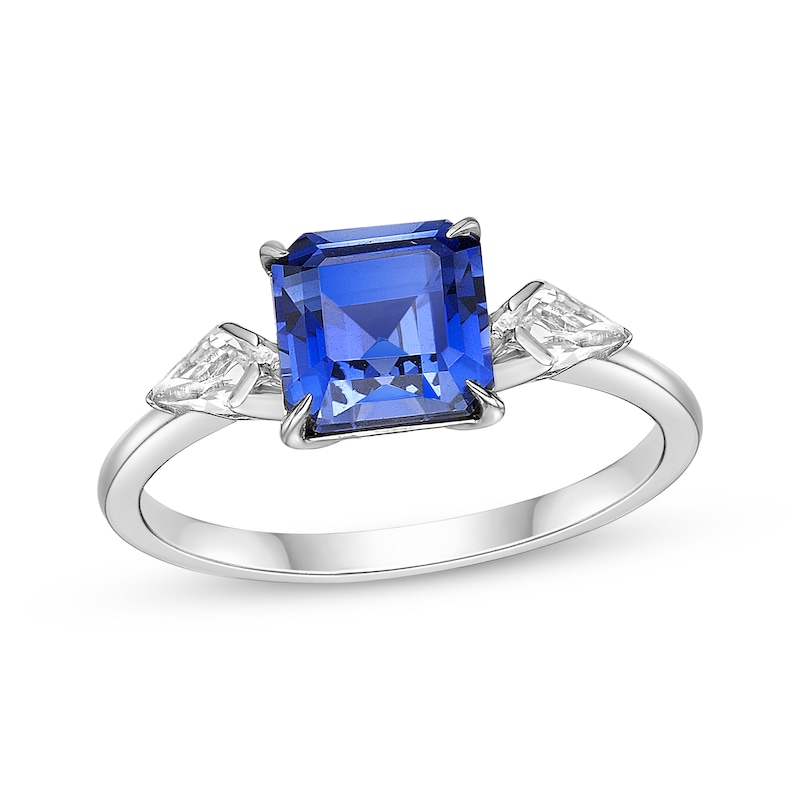 Main Image 1 of Octagon-Cut Blue Lab-Created Sapphire & White Lab-Created Sapphire Ring Sterling Silver