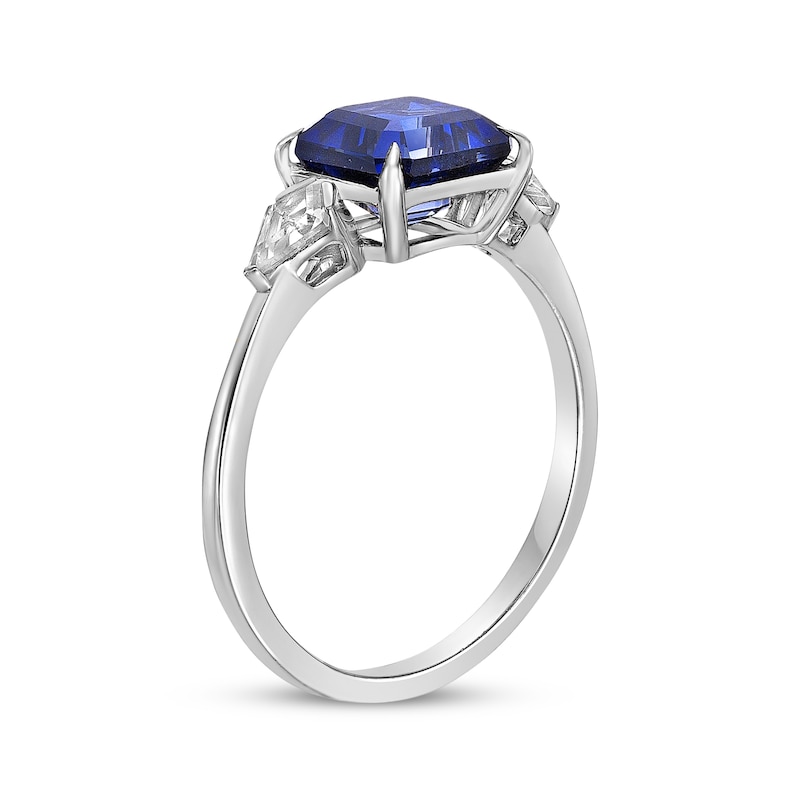 Main Image 2 of Octagon-Cut Blue Lab-Created Sapphire & White Lab-Created Sapphire Ring Sterling Silver