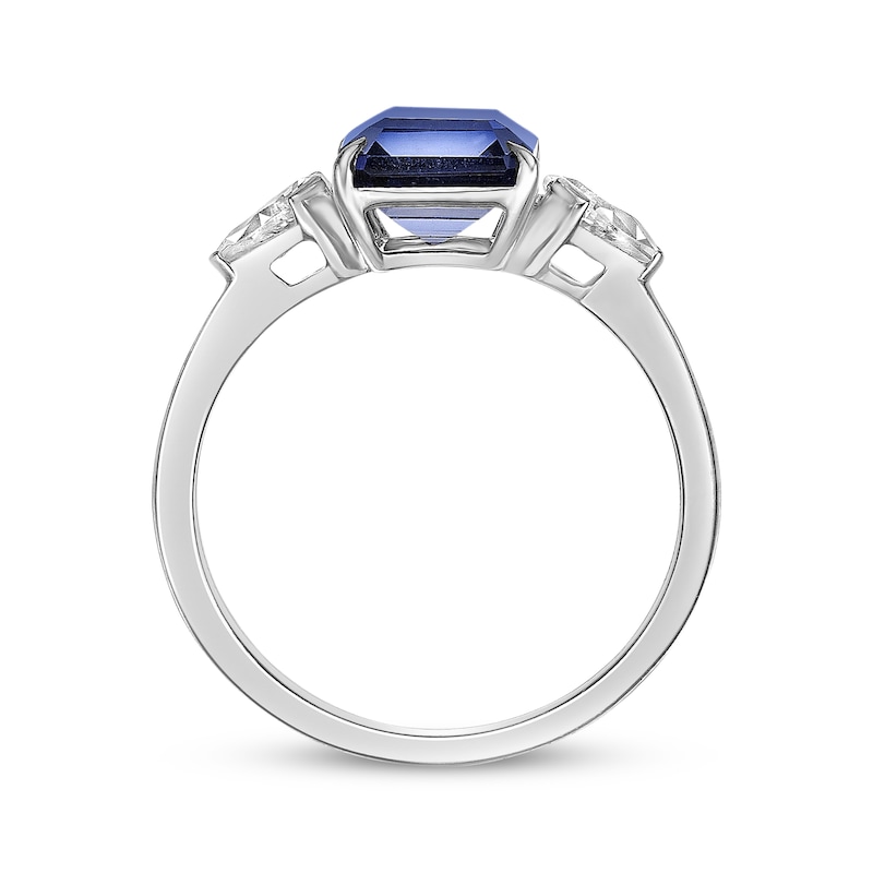 Octagon-Cut Blue Lab-Created Sapphire & White Lab-Created Sapphire Ring ...