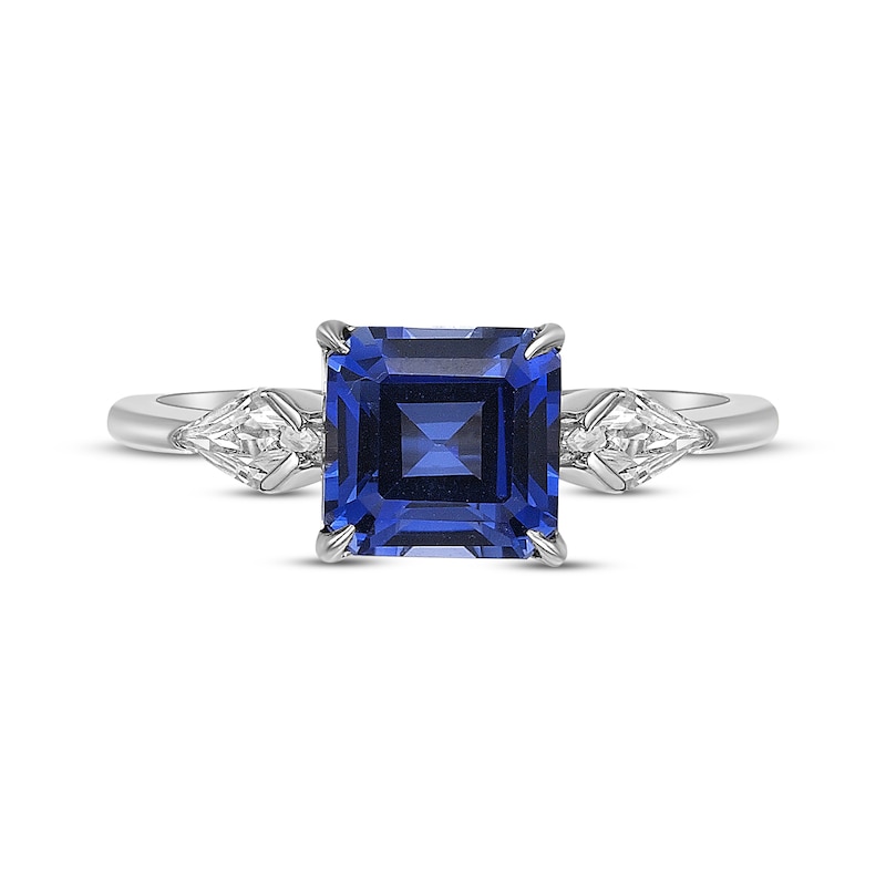 Main Image 4 of Octagon-Cut Blue Lab-Created Sapphire & White Lab-Created Sapphire Ring Sterling Silver