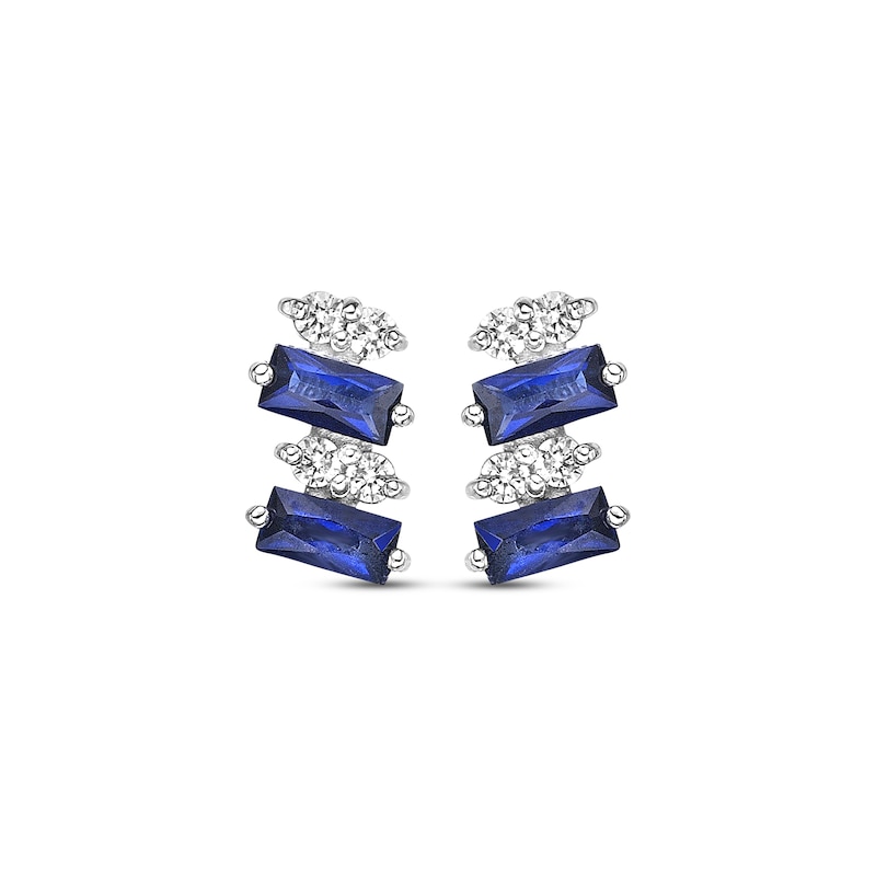 Rectangle-Cut Blue Lab-Created Sapphire & Round-Cut White Lab-Created Sapphire Stud Earrings Sterling Silver