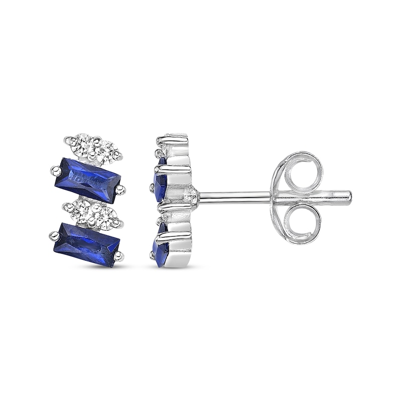 Rectangle-Cut Blue Lab-Created Sapphire & Round-Cut White Lab-Created Sapphire Stud Earrings Sterling Silver