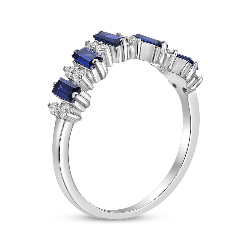 Main Image 2 of Rectangle-Cut Blue Lab-Created Sapphire & Round-Cut White Lab-Created Sapphire Ring Sterling Silver