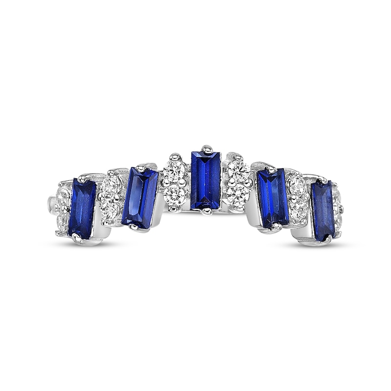 Main Image 4 of Rectangle-Cut Blue Lab-Created Sapphire & Round-Cut White Lab-Created Sapphire Ring Sterling Silver