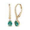 Thumbnail Image 1 of Oval-Cut Emerald & Diamond Beaded Dangle Earrings 1/15 ct tw 10K Yellow Gold