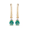 Thumbnail Image 2 of Oval-Cut Emerald & Diamond Beaded Dangle Earrings 1/15 ct tw 10K Yellow Gold