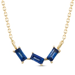 Baguette-Cut Blue Sapphire Trio Scatter Necklace 10K Yellow Gold