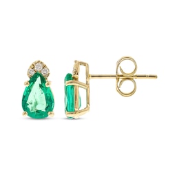 Pear-Shaped Emerald & Diamond Earrings 1/20 ct tw 10K Yellow Gold