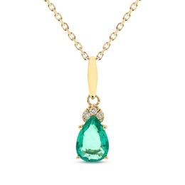 Pear-Shaped Emerald & Diamond Necklace 1/20 ct tw 10K Yellow Gold 18&quot;