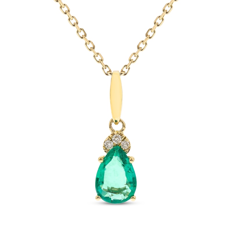 Main Image 1 of Pear-Shaped Emerald & Diamond Necklace 1/20 ct tw 10K Yellow Gold 18&quot;