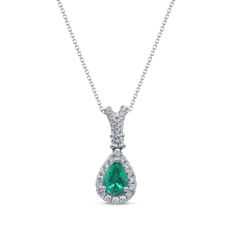 Main Image 1 of Pear-Shaped Emerald & Diamond Drop Necklace 1/2 ct tw 14K White Gold