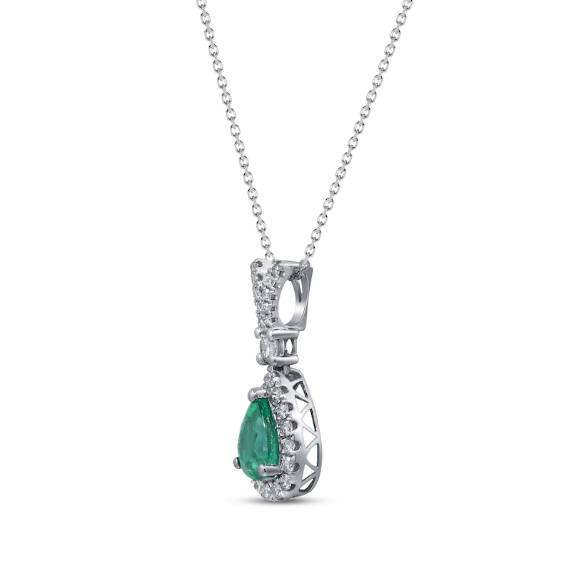 Pear-Shaped Emerald & Diamond Drop Necklace 1/2 ct tw 14K White Gold | Kay
