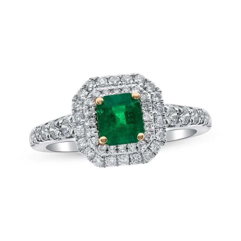 Main Image 1 of Cushion-Cut Emerald & Diamond Ring 3/8 ct tw 14K Two-Tone Gold