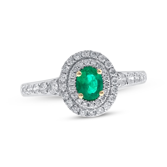 Oval-Cut Emerald & Diamond Halo Double Ring 1/2 ct tw 14K Two-Tone Gold
