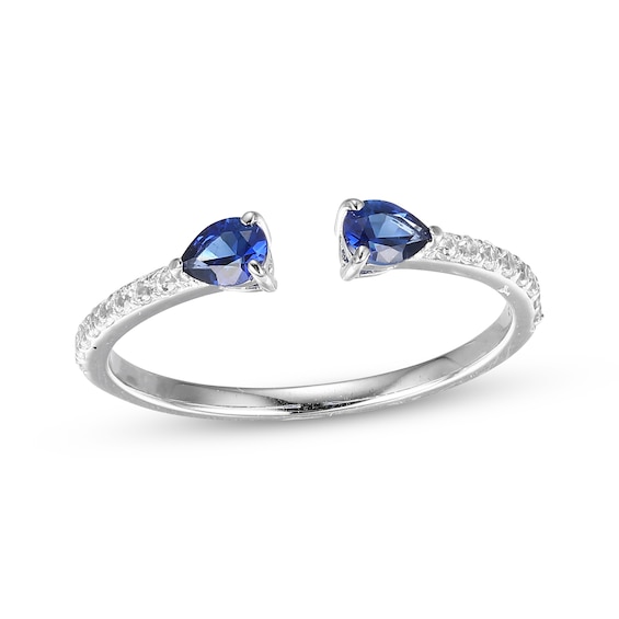 Pear-Shaped Blue Lab-Created Sapphire & White Lab-Created Sapphire Deconstructed Ring Sterling Silver