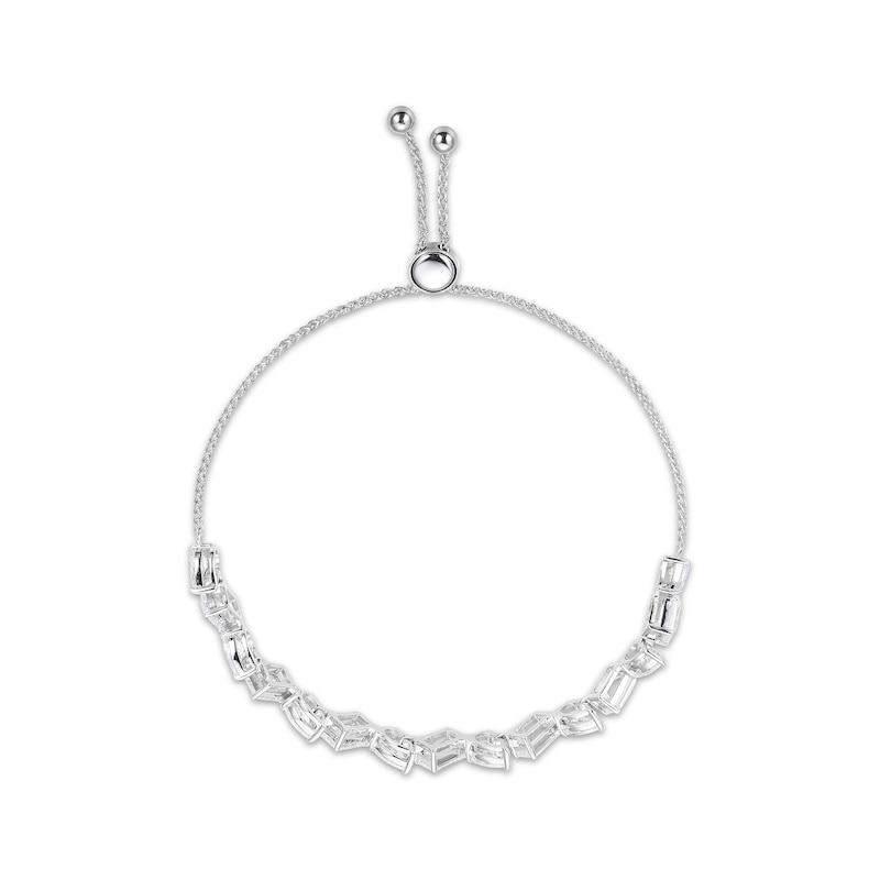 Main Image 2 of Pear-Shaped & Emerald-Cut White Lab-Created Sapphire Bolo Bracelet Sterling Silver