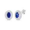 Thumbnail Image 1 of Oval-Cut Blue Lab-Created Sapphire & White Lab-Created Sapphire Halo Stud Earrings Sterling Silver