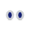 Thumbnail Image 2 of Oval-Cut Blue Lab-Created Sapphire & White Lab-Created Sapphire Halo Stud Earrings Sterling Silver