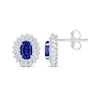 Thumbnail Image 3 of Oval-Cut Blue Lab-Created Sapphire & White Lab-Created Sapphire Halo Stud Earrings Sterling Silver