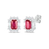 Thumbnail Image 1 of Emerald-Cut Lab-Created Ruby & White Lab-Created Sapphire Frame Stud Earrings Sterling Silver