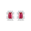 Thumbnail Image 2 of Emerald-Cut Lab-Created Ruby & White Lab-Created Sapphire Frame Stud Earrings Sterling Silver