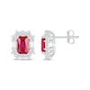 Thumbnail Image 3 of Emerald-Cut Lab-Created Ruby & White Lab-Created Sapphire Frame Stud Earrings Sterling Silver