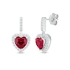 Thumbnail Image 1 of Heart-Shaped Lab-Created Ruby & White Lab-Created Sapphire Drop Earrings Sterling Silver