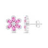 Thumbnail Image 3 of Pear-Shaped Pink Lab-Created Sapphire & White Lab-Created Sapphire Flower Stud Earrings Sterling Silver