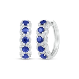 Blue & White Lab-Created Sapphire Scalloped Huggie Hoop Earrings Sterling Silver