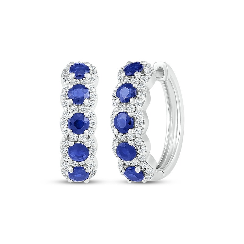 Main Image 1 of Blue & White Lab-Created Sapphire Scalloped Huggie Hoop Earrings Sterling Silver