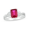 Thumbnail Image 1 of Emerald-Cut Lab-Created Ruby & White Lab-Created Sapphire Ring Sterling Silver