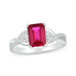 Emerald-Cut Lab-Created Ruby & White Lab-Created Sapphire Ring Sterling Silver