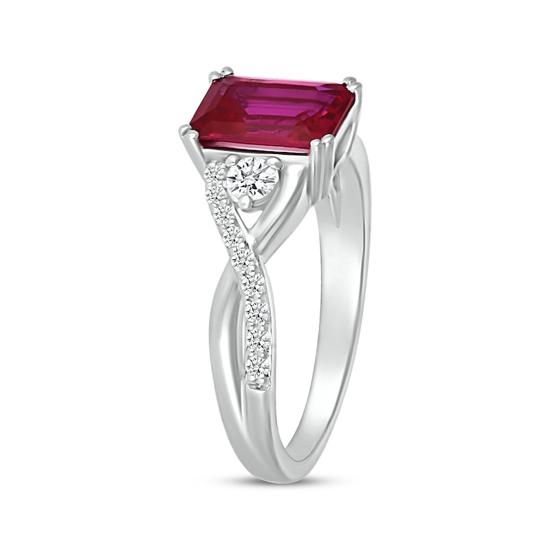 Main Image 2 of Emerald-Cut Lab-Created Ruby & White Lab-Created Sapphire Ring Sterling Silver