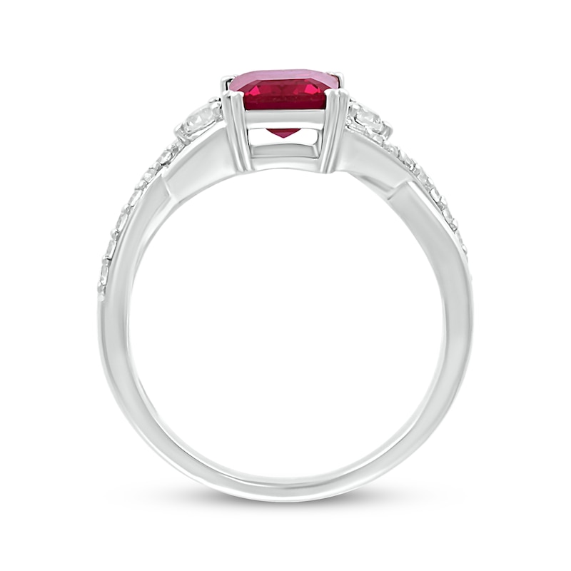 Main Image 3 of Emerald-Cut Lab-Created Ruby & White Lab-Created Sapphire Ring Sterling Silver