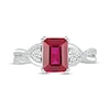 Thumbnail Image 4 of Emerald-Cut Lab-Created Ruby & White Lab-Created Sapphire Ring Sterling Silver