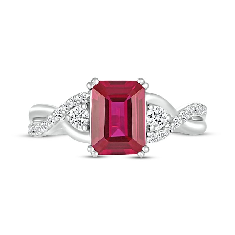 Main Image 4 of Emerald-Cut Lab-Created Ruby & White Lab-Created Sapphire Ring Sterling Silver