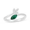 Thumbnail Image 1 of Marquise-Cut Lab-Created Emerald & White Lab-Created Sapphire Bypass Ring Sterling Silver