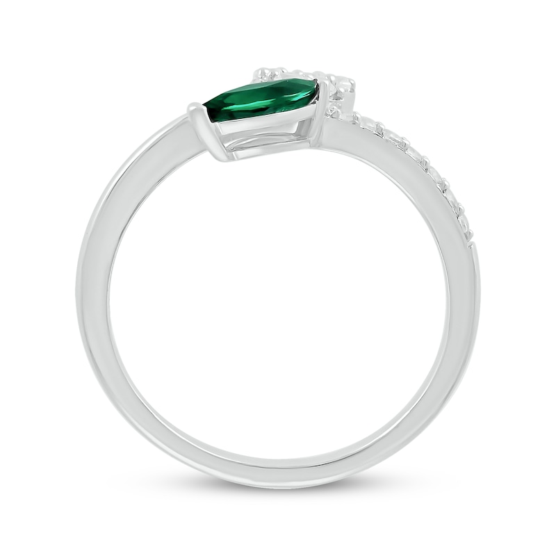 Main Image 2 of Marquise-Cut Lab-Created Emerald & White Lab-Created Sapphire Bypass Ring Sterling Silver