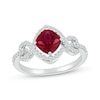 Thumbnail Image 1 of Cushion-Cut Lab-Created Ruby & Diamond 1/4 ct tw Twist Ring Sterling Silver