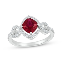 Cushion-Cut Lab-Created Ruby & Diamond 1/4 ct tw Twist Ring Sterling Silver