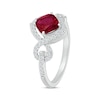 Thumbnail Image 2 of Cushion-Cut Lab-Created Ruby & Diamond 1/4 ct tw Twist Ring Sterling Silver