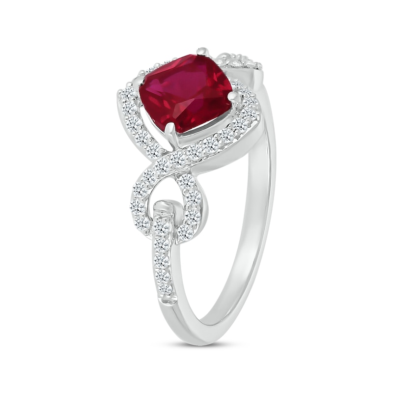 Main Image 2 of Cushion-Cut Lab-Created Ruby & Diamond 1/4 ct tw Twist Ring Sterling Silver