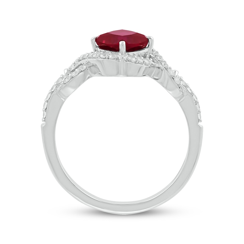 Main Image 3 of Cushion-Cut Lab-Created Ruby & Diamond 1/4 ct tw Twist Ring Sterling Silver