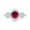 Thumbnail Image 4 of Cushion-Cut Lab-Created Ruby & Diamond 1/4 ct tw Twist Ring Sterling Silver